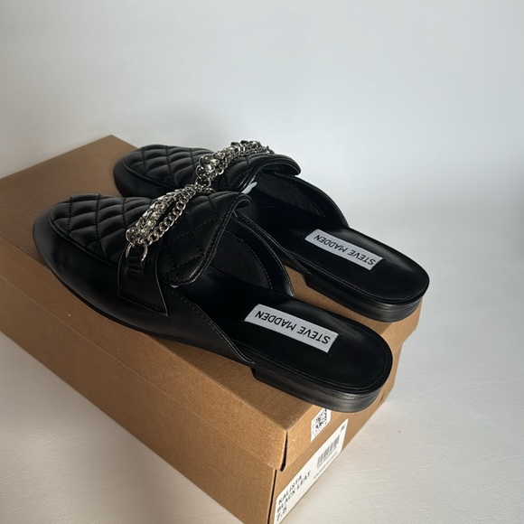 Steve Madden Womens Kalista Leather Quilted Flats - 7.5 Medium  / Black Leather - Picture 4 of 9